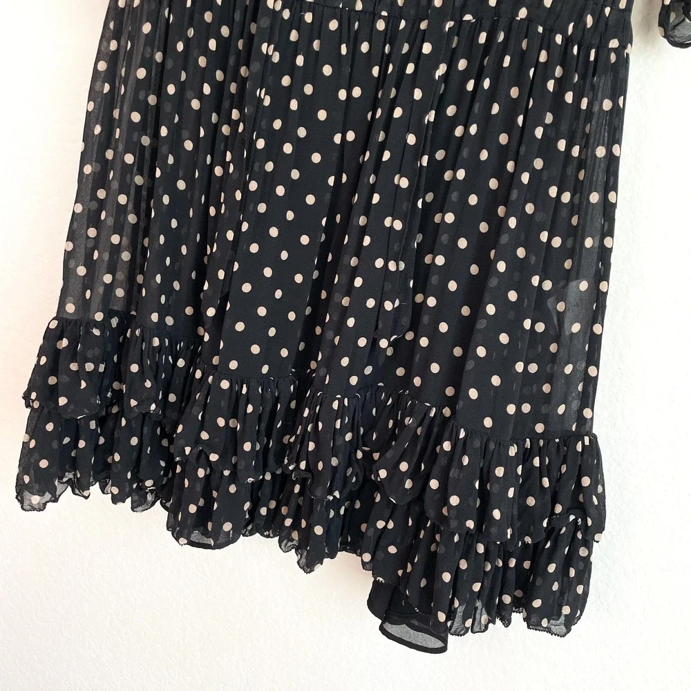 NICHOLAS Black‎ Polka Dot Chiffon Ruffle Mini Dress 0